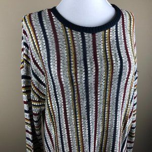 Lush Long Sleeve Knit Sweater Size M Gray Navy Blue Multi-color Stripe